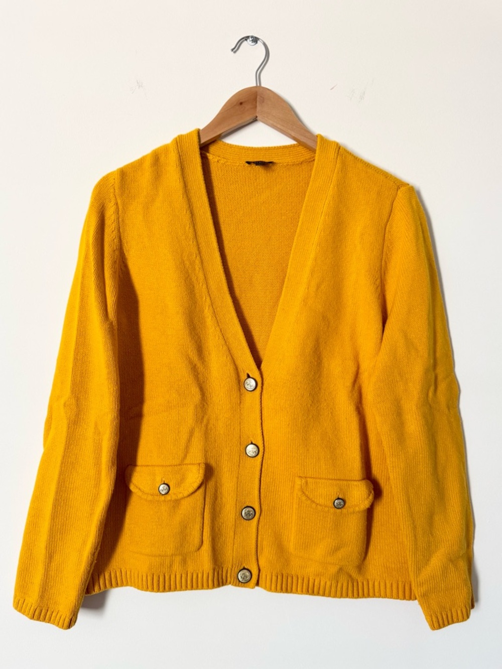 Talbots Mustard Cardigan Button Front Pockets Size L